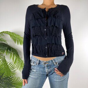 Vintage Y2K Hollister Navy Lace Cottagecore CoquetteCardigan Sweater Top /Medium